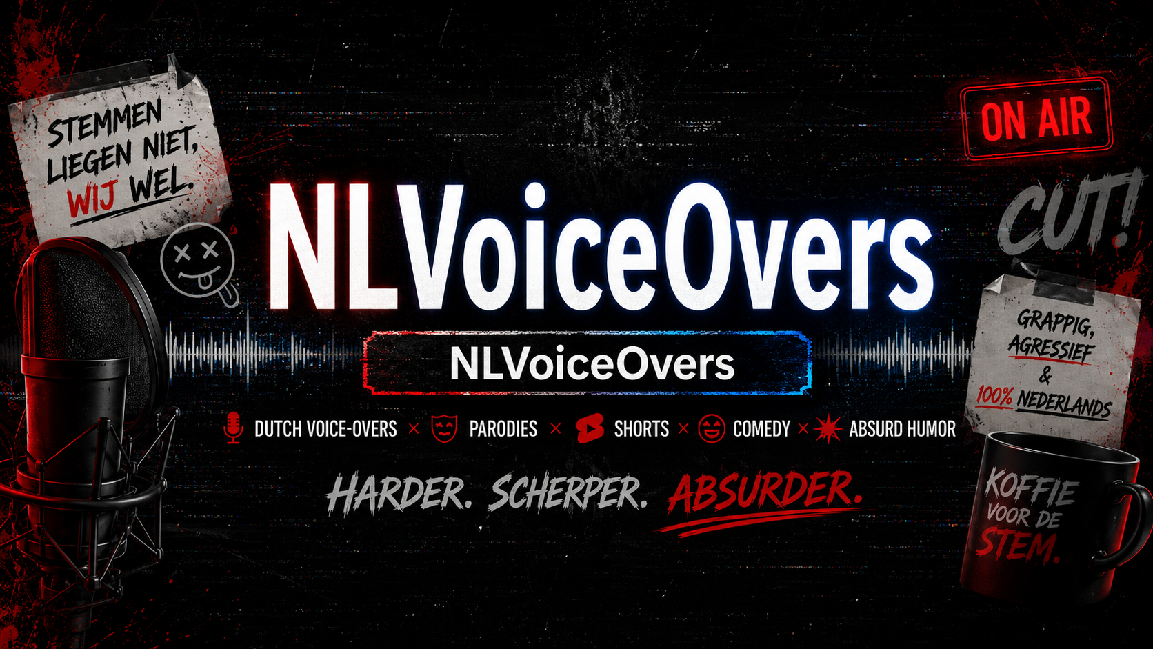 NLVoiceOvers banner met microfoon, rode en blauwe accenten